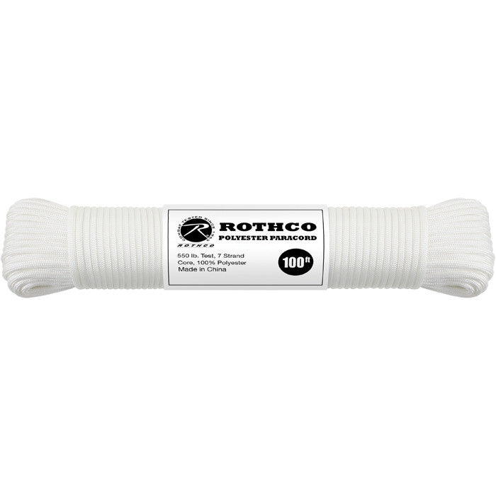 White - Polyester 550 LB Tested 100 Feet Paracord Rope