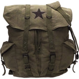 Olive Drab - Vintage Army Style Backpack with Black Star Emblem