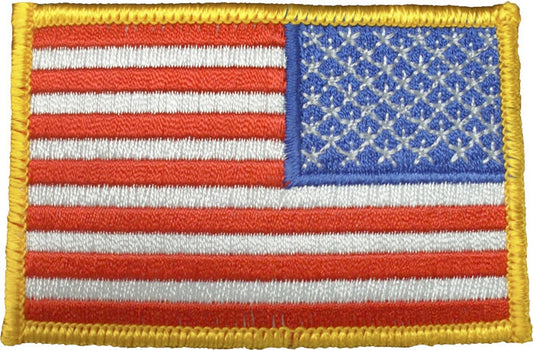 Red White Blue - Reversed US Flag Sew On Patch with Gold Border