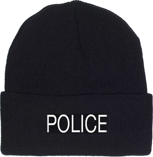 Black - POLICE Watch Cap, Winter Beanie for Law Enforcement Officers, Acrylic
