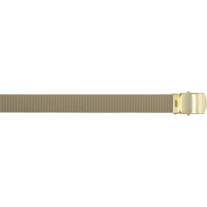 Khaki - Military Web Belt with Brass Buckle - Nylon 54 in.