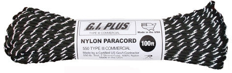 Black  Reflective Traces - Military Grade 550 LB Tested Type III Paracord Rope 100' - Nylon USA Made