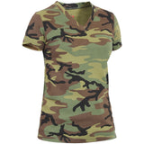 Woodland Camouflage - Womens Long Length V-Neck T-Shirt