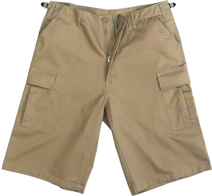 Khaki - Military Long Cargo BDU Shorts - Polyester Cotton Twill