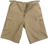 Khaki - Military Long Cargo BDU Shorts - Polyester Cotton Twill