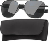 Black - Military 52mm Air Force Pilots Aviator Sunglasses with Case - Smoke Lenses