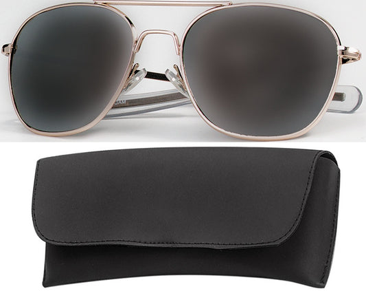 Gold - Military 52mm Air Force Pilots Aviator Sunglasses with Case - Smoke Lenses