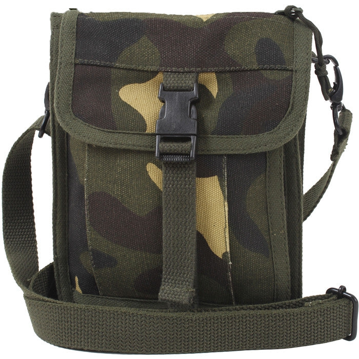 Medium Travel Pouch, Cognac Leather + Camo Stripe The Austin