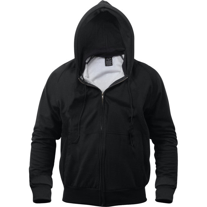 Black - Thermal-Lined Full Zip Hooded Sweatshirt Heayweight Hoodie