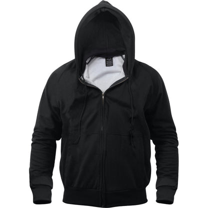 Black - Thermal-Lined Full Zip Hooded Sweatshirt Heayweight Hoodie