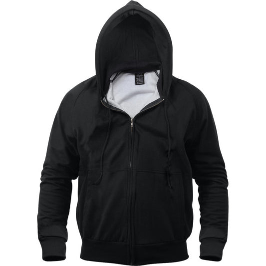 Black - Thermal-Lined Full Zip Hooded Sweatshirt Heayweight Hoodie