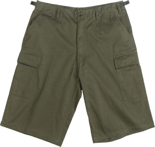 Olive Drab - Tactical Cargo Extra Long BDU Shorts - Polyester Cotton Twill - Zipper Fly