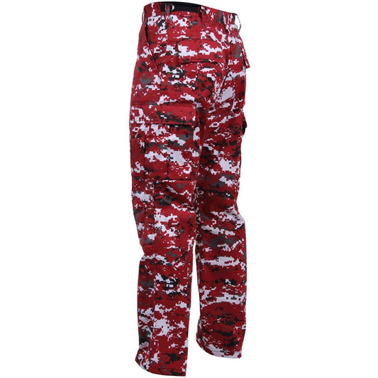 Red Digital Camouflage - Tactical BDU Pants Cargo Fatigues - Poly/Cotton Twill - Button Fly