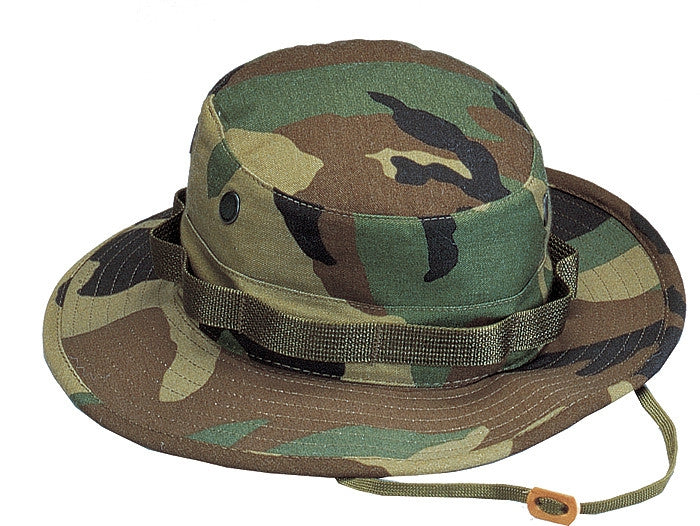 Woodland Camouflage - Military Boonie Hat - Cotton Ripstop