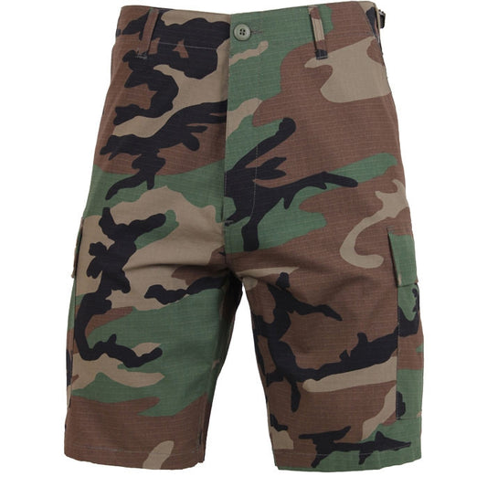 Woodland Camouflage - Tactical Cargo BDU Shorts - Cotton Rip-Stop - Button Fly