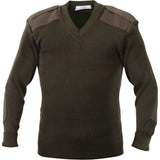 Olive Drab - Military GI Style V-Neck Sweater - Acrylic