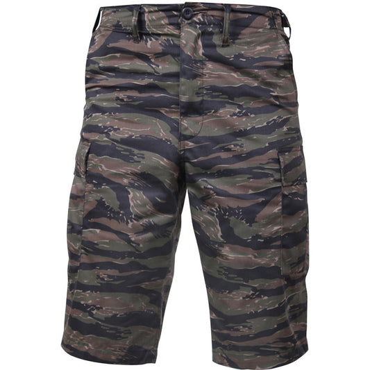 Tiger Stripe Camouflage - Tactical Cargo Extra Long BDU Shorts - Polyester Cotton Twill - Zipper Fly