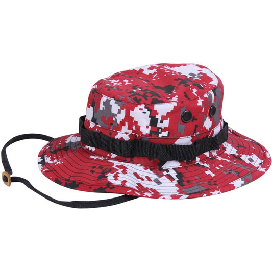 Red Digital Camouflage - Tactical Military Boonie Bucket Hat - Polyester Cotton