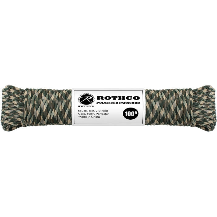 Woodland Camouflage - Polyester 550 LB Tested 100 Feet Paracord