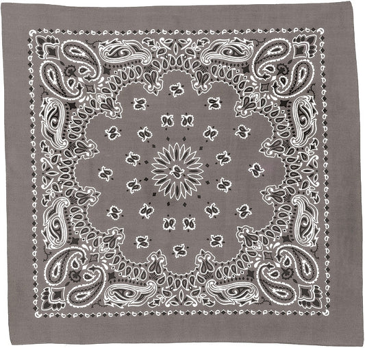 Grey - Trainmen Paisley Bandana, 100% Cotton, 22" x 22"