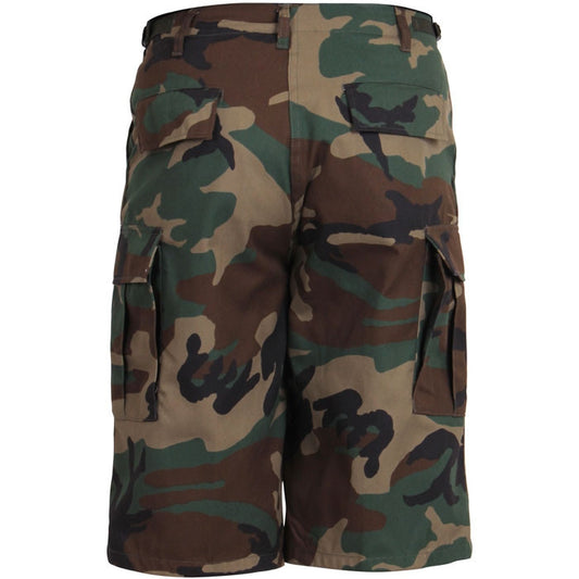 Woodland Camouflage - Tactical Cargo Extra Long BDU Shorts - Polyester Cotton Twill - Zipper Fly