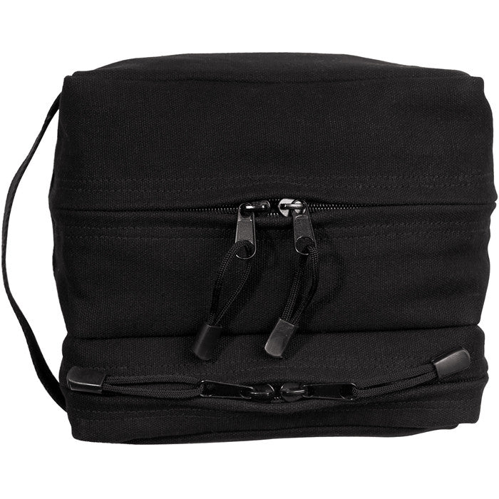 Black - Dual Compartment Travel and Shave Kit Bag - Cotton Canvas