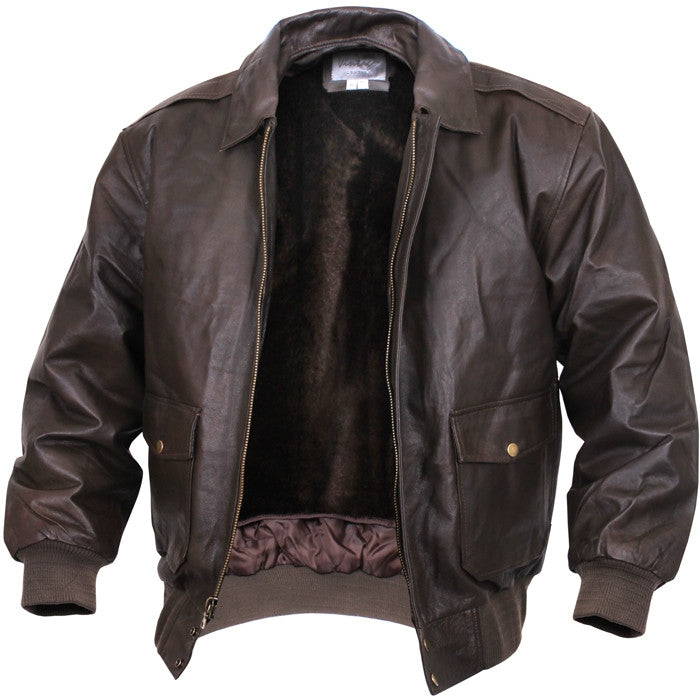 Brown - Leather Classic A-2 Vintage Military Bomber Flight Jacket