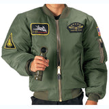 Olive Drab - Kids Top Gun Air Force MA-1 Bomber Flight Jacket with Patches